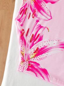 女童碎花吊带修身连衣裙，休闲沙滩度假装，夏季 - 粉色 - 查看 6