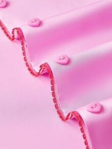 LUVLETTE Women Sexy Silky Satin Luxurious Lace Trim Button-Up Long PJ & Lounge Sets Airy Pink Loungewear Pajama Set Lingerie Valentine's Day Gifts - Pink - View 9