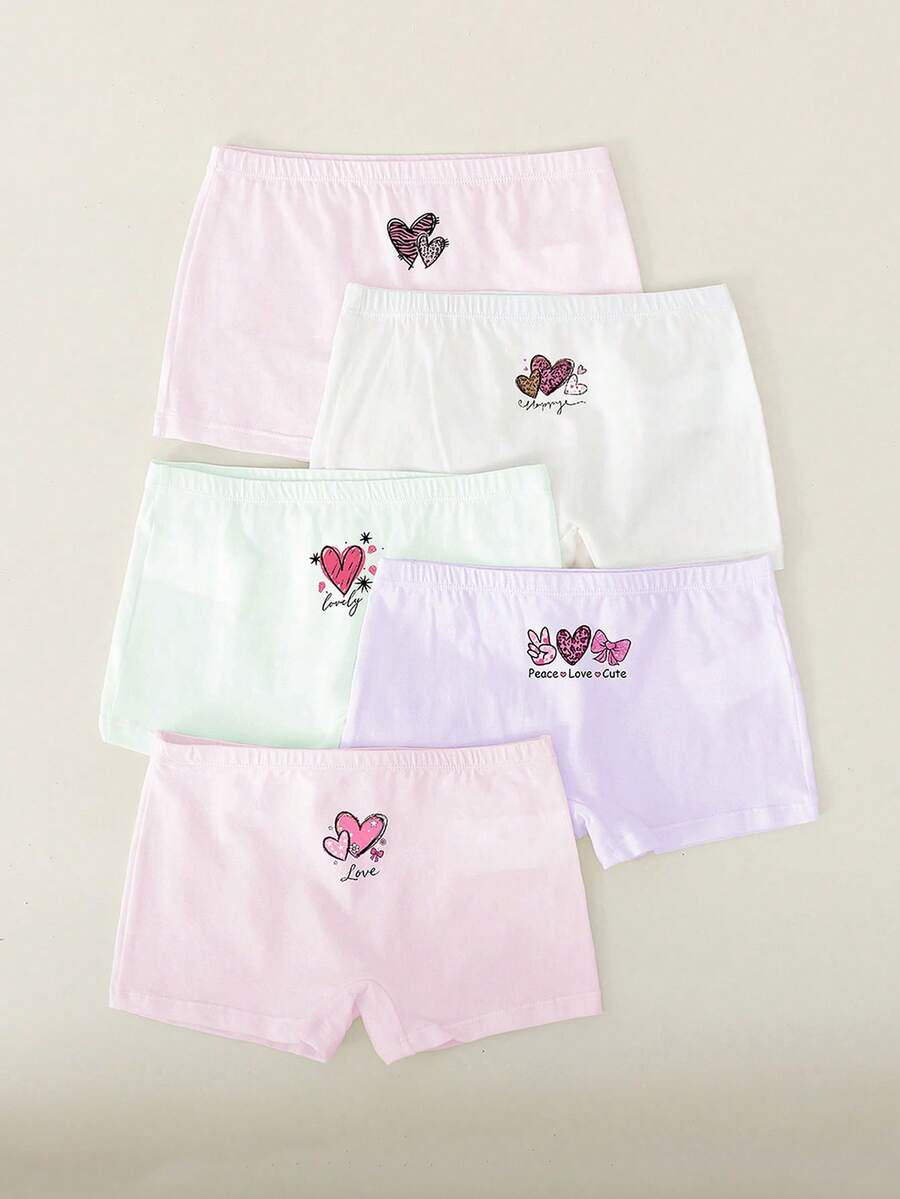 5pcs/Pack Girls Heart Pattern Cotton Briefs - Pink - View 1