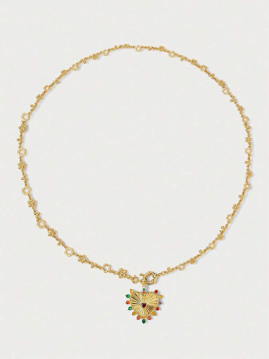 Glisma 18K镀金单件装可爱镂空心形吊坠项链，适合派对、休闲、音乐会/节日、夜店、婚礼、假日、度假、露营等场合，质感丰富，金属光泽，镶嵌水钻、锆石，性感/优雅，适合夏季/海滩/舞会等场合，多层设计，宝石/串珠/水晶，魅力十足/粗犷/高级质感 - 金色 - 查看 1