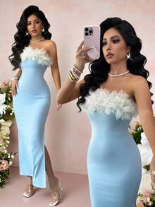 Rafferiza Đầm ôm sát bó sát không dây dệt kim co giãn cho nữ, Đầm thiết kế xẻ tà eo, Đầm xanh, Ba chiều, Đầm thiết kế hoa, Trang phục mùa thu đông, Trang phục ngoài trời, Đầm cưới nữ, Đầm lãng mạn, Trang phục sang trọng cho nữ, Thời trang và thanh lịch, Phù hợp để mặc hàng ngày, Đám cưới, Tiệc chiêu đãi, Đi làm hàng ngày, Tiệc tốt nghiệp, Sự kiện lễ hội, Kỳ nghỉ - Màu xanh lam - Xem 10