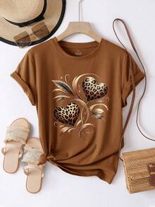 EMERY ROSE Women's T-Shirt Short Sleeved Casual Top Tees Simple Women Tops - Coffee Brown - View 1