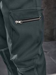 Manfinity Homme Quần dài nam cỡ lớn, màu trơn, dáng rộng, có túi hộp, kiểu dáng thường ngày. - Màu xanh bụi bặm - Xem 6