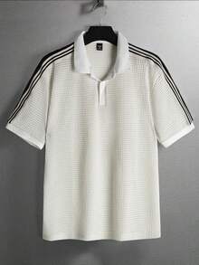 STYNVO 男士撞色条纹印花休闲百搭短袖Polo衫 - 白色 - 查看 1
