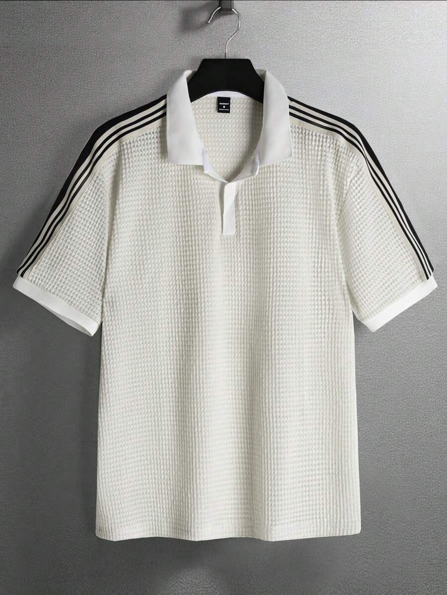 STYNVO 男士撞色条纹印花休闲百搭短袖Polo衫 - 白色 - 查看 1