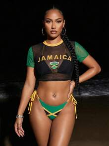Vaytide Bộ bikini tam giác trơn 3 mảnh họa tiết cờ xuân/hè 2026 mới cho nữ, áo choàng lưới, bộ bikini thường ngày cho kỳ nghỉ ở bãi biển - Nhiều màu - Xem 1