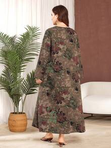 Lacomfia 休闲优雅圆领宽松印花大码女式连衣裙，春夏款 - 彩色 - 查看 2