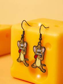 TOM & JERRY X SHEIN Cartoon Element Printed Zinc Alloy Stud Earrings, Luxurious Niche, Casual Chic, Suitable For Various Parties, Concerts, Festivals - Black - View 2