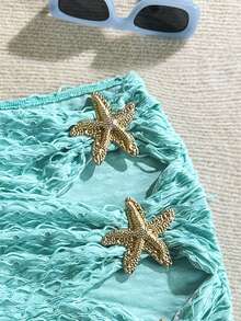 Soleia Women's Beach Vacation Starfish Print Bikini Bottom - Blue - View 4