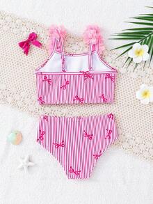 Emery Rose Kids Emery Rose Kids 2件套女童条纹3D立体花卉吊带泳衣上衣和泳裤套装 - 彩色 - 查看 3