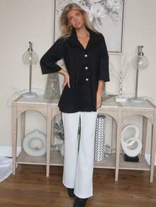 Sydney Algeri Women's Solid Color Raglan Sleeve Long Sleeve Single-Breasted Loose Elegant Overcoat, Autumn/Winter - Black - View 5