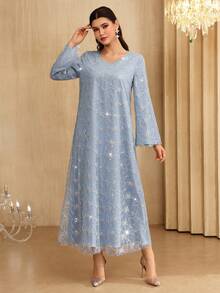 Al Najma 宽松飘逸刺绣串珠长袖连衣裙，阿拉伯风格