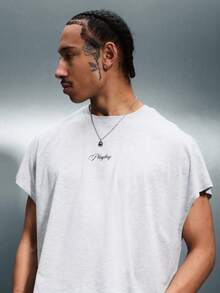 PLAYBOY X SUMWON 宽松版型背心，饰有字母印花，圆领无袖，夏季休闲必备男士棉混纺街头风，舒适百搭 - 灰色 - 查看 4