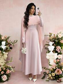 Rafferiza 优雅派对水钻装饰披肩晚礼服 - 粉色 - 查看 4