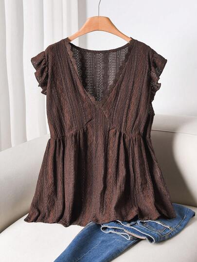 CosyJoli Plus Size Camisole & Tank Top, Cap Sleeve Blouse, Coffee Brown Sleeveless Top, Casual Elegant Women Clothing
