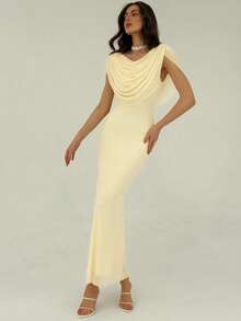 Aloruh 女士 V 领修身长裙，优雅纯色