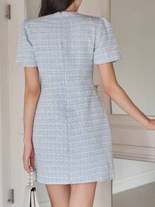 DAZY 女士优雅假口袋夏季迷你连衣裙婚礼宾客礼服 - 藍色 - 查看 2