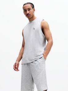 SUMWON Men Tank Top And Shorts Co Ord Set With Small Logo Crew Neck Sleeveless Regular Fit Summer Casual Lounge Wear Matching Set - Grey - View 4