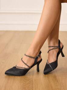 CUCCOO HITCHD Giày cao gót nữ thời trang và thanh lịch dành cho công sở, được trang trí bằng đá quý. - màu đen - Xem 2