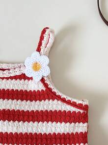 Playful Pals 女婴夏季红白条纹吊带背心和短裤两件套，适合休闲、户外、度假和旅行 - 彩色 - 查看 8