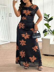 SHEIN Frenchy Plus Size Elegant Tie Dye Print Maxi Fishtail Dress,Formal Dresses For Women - Multicolor - View 4