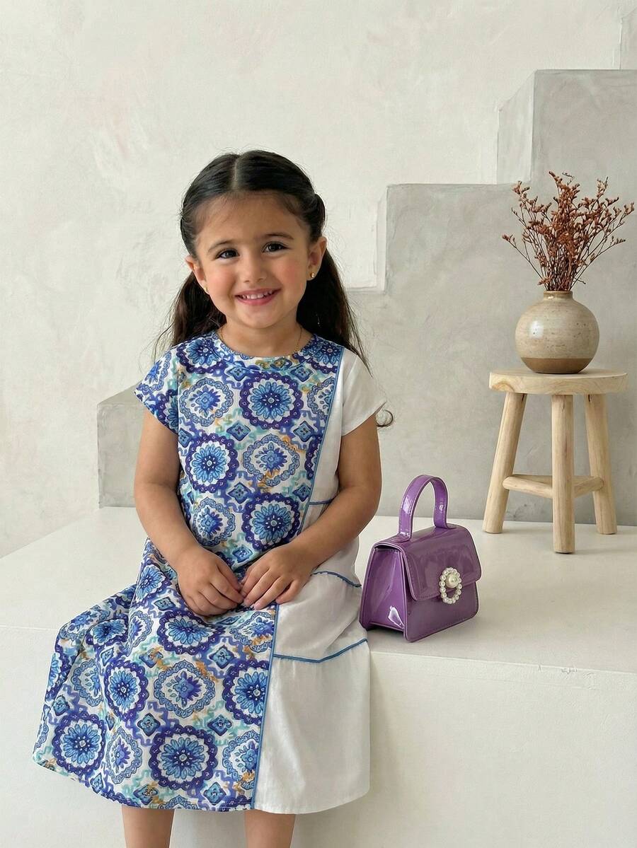 SHEIN Young Girl Embroidered Woven White Floral A-Line Dress,Summer Family Matching Sibling Outfits,Cute Elegant Vintage Party Wear For Holiday Festivals - Multicolor - View 1