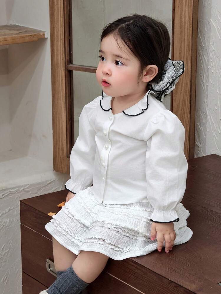 Baby Girl Ruffle Trim Fresh Long Sleeve Top, Spring/Autumn & Summer