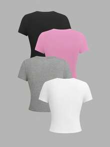 valorelle valorelle 4件套女士纯色短袖圆领修身打底衫套装 - 彩色 - 查看 2