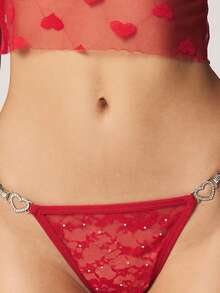 MISSGUIDED Heart Ring On Lace Thong With Rhinestone Details Valentine Gift Intimate Wear
