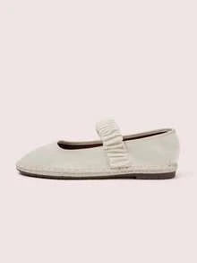 CUCCOO DOLLMOD Giày bệt nữ màu cam sáng, thanh lịch, cổ điển, thoải mái, xếp ly, kiểu Mary Jane bằng nhung. - Hoa lớn - trắng gạo / be 240 - Xem 6