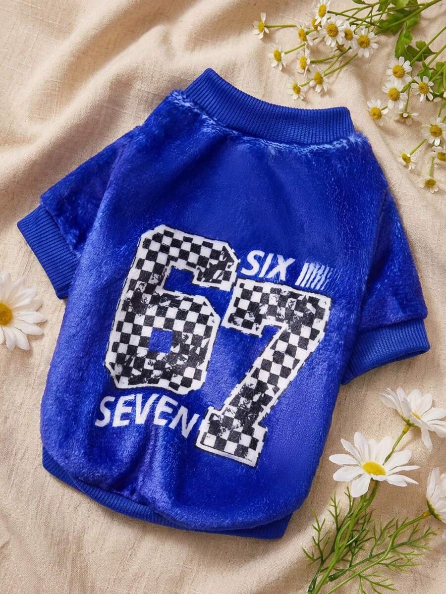 PETSIN 1 Áo nỉ in chữ kỹ thuật số, dày dặn và ấm áp cho thú cưng vào mùa thu và mùa đông, màu xanh dương. - Màu xanh lam - Xem 1