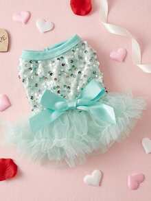 PETSIN 1pc Pet Universal Valentine's Day Sequin Mesh Princess Dress Dog Apparel