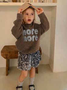 DAZY Sweater Lengan Panjang Longgar Kasual Gaya Korea dengan Kerah Bulat untuk Anak Perempuan - Coffee Brown - View 4