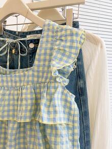 Resyla 女士秋季新款可爱荷叶边下摆衬衫 - 彩色 - 查看 6