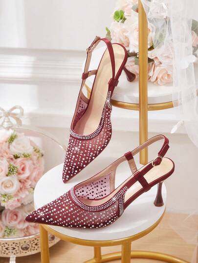 CUCCOO HITCHD Tacones altos de moda versátiles para uso diario con diseño de hebilla y decoración de rhinestones en la punta