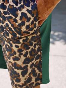 Palasendo Pantalones cortos de playa con cordón en la cintura, estampado de leopardo y parches para hombre - Multicolor - Ver 4