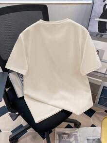 Manfinity Joysei Men's Letter Embossed Slim Fit Short Sleeve T-Shirt, Deep Khaki - Khaki - View 5