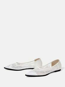 CUCCOO HITCHD 女士尖头水钻装饰百搭平底鞋 - 白色 - 查看 9