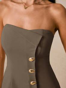 2026 Conjunto de falda y top de unicolor para mujer, top tipo bustier y minifalda set de 2 piezas, conjunto de dos piezas para mujer, conjuntos de ropa, conjunto de falda y top, conjuntos de ropa de mujer para fiestas, conjuntos de ropa de mujer, conjuntos de dos piezas, conjuntos de ropa informal para ir de paseo, conjuntos de ropa para ir de fiesta - Marrón - Ver 5
