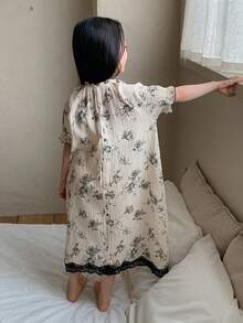 DAZY Áo ngủ ren hoa ghép mảnh cho bé gái, mùa xuân hè. - trắng - Xem 2