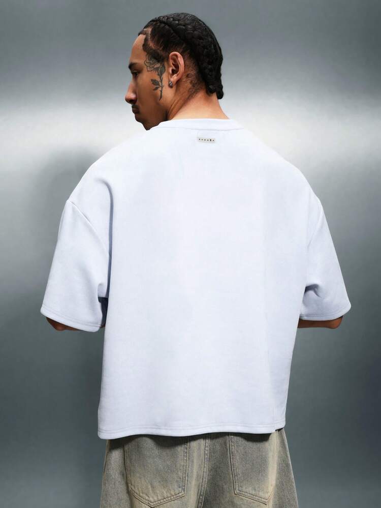PLAYBOY X SUMWON T-shirt casual da uomo con scollo a equipaggio, maniche a gomito, vestibilità comoda, logo piccolo sul petto, essenziale estivo rilassato