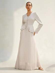 Graceveil Women's Ruffle Tie-Up Pleated V-Neck Dress - Apricot - View 4