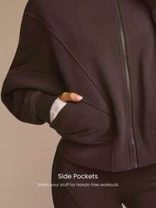 GLOWMODE Everyday Fleece Warmth Whisperer Soft Warm Lightweight Front Back Seam Detailing Pockets Batwing Sleeve High Neckline Full-Zip Jacket Autumn Winter Daily Casual