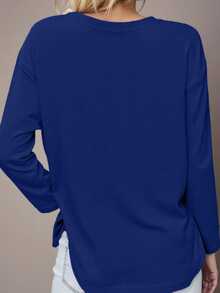 EMERY ROSE 干花刺绣艺术风格印花休闲大码长袖T恤 - 藏蓝色 - 查看 2