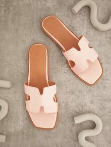 SHUZIA 女士方头纯色休闲平底凉鞋夏季夏季鞋春季鞋春假复活节度假鞋休闲鞋沙滩鞋母亲节礼物 - 藕粉色 - 查看 3