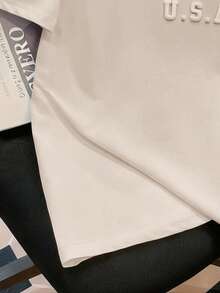 Manfinity Joysei Men's Letter Embossed Slim Fit Short Sleeve T-Shirt, Deep Khaki - Khaki - View 4