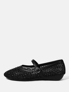 CUCCOO HITCHD Women's Fashionable & Elegant Rhinestone Decor Buckle Flats - Black - View 8