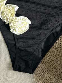 Swim Chiccia 女士夏季沙滩针织提花褶皱面料吊带连体泳衣，饰有花卉图案，休闲优雅 - 黑色 - 查看 8