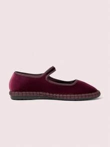 CUCCOO DOLLMOD Sepatu Flat Mary Jane Klasik Nyaman Berwarna Burgundy Velvet untuk Wanita, Sepatu Musim Semi yang Elegan & Modis - Burgundy / Coklat - View 9