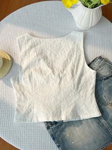 Sweetra Elegant French Textured Jacquard Fabric Tie-Front Design Casual Versatile Commuter Blazer For Women, Summer - White - View 2